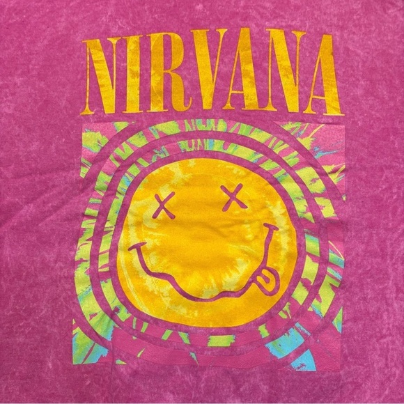 NIRVANA Women’s Pink Mineral Washed Crewneck Sweatshirt Size L - Picture 2 of 2